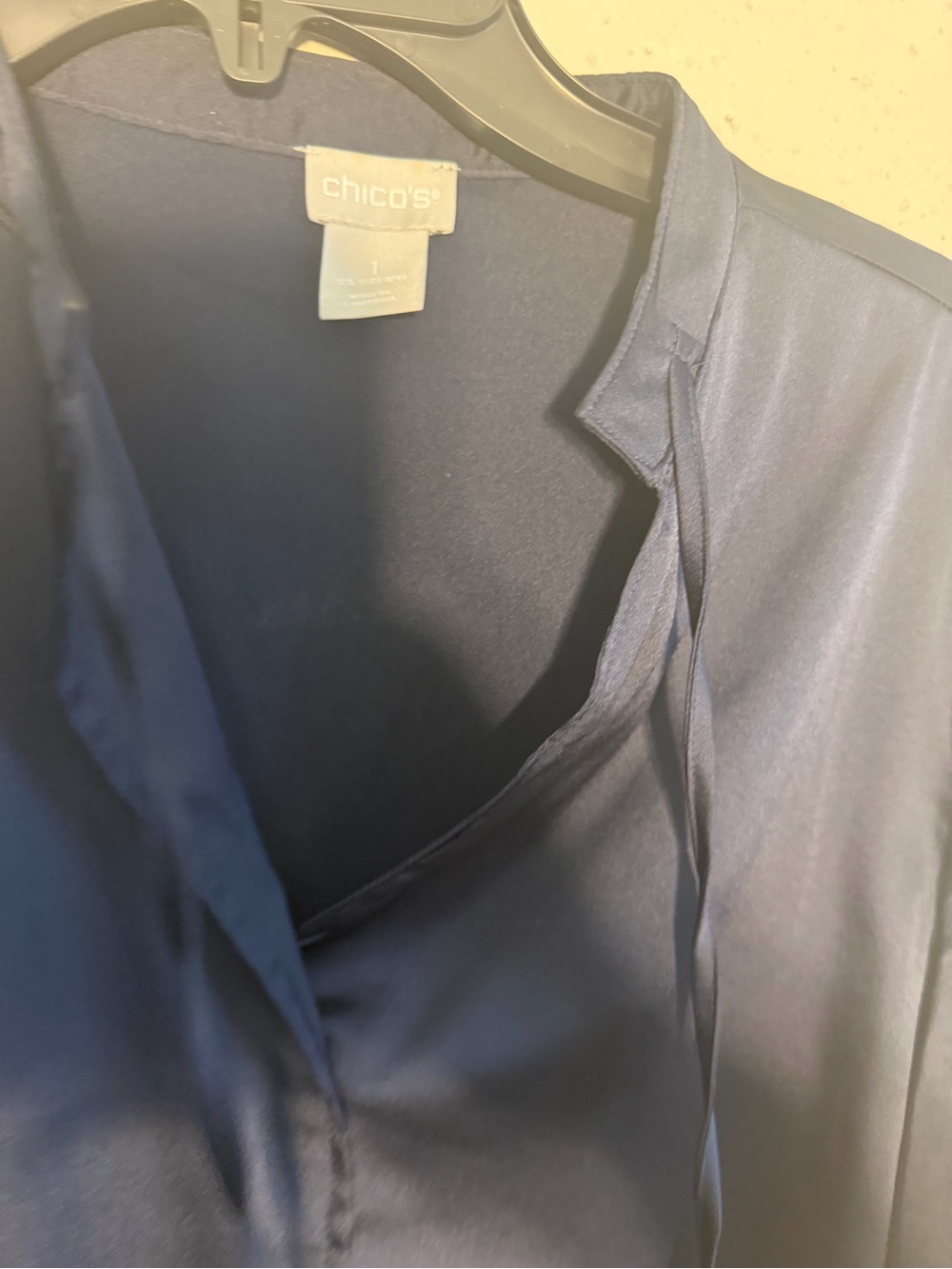 Chico's Navy Tie-Neck Long Sleeve Blouse - Picture 3 of 5